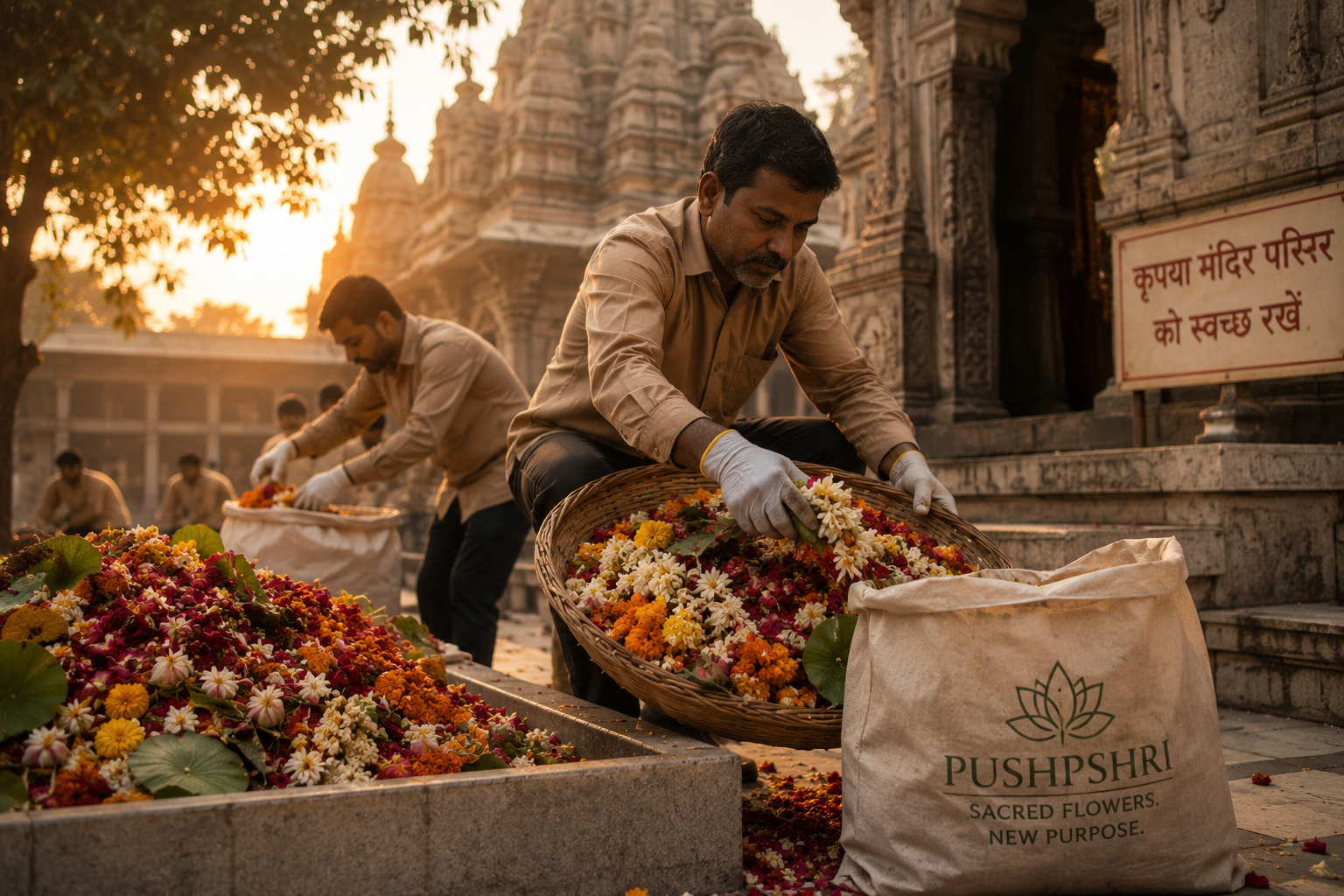 Sacred temple flowers collected for a new journey