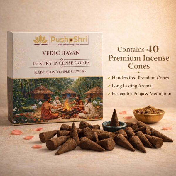 PushpShri Chandan & Havan Dhoop Cones Combo | 80 Cones (40+40) | Charcoal Free Sandalwood Incense Cones for Puja, Home & Meditation | Natural Fragrance