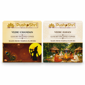 PushpShri Chandan & Havan Dhoop Cones Combo | 80 Cones (40+40) | Charcoal Free Sandalwood Incense Cones for Puja, Home & Meditation | Natural Fragrance