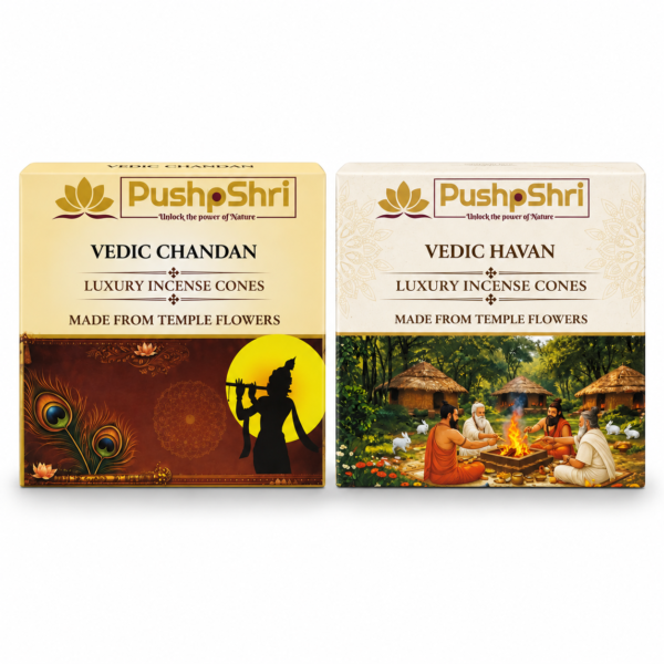 PushpShri Chandan & Havan Dhoop Cones Combo | 80 Cones (40+40) | Charcoal Free Sandalwood Incense Cones for Puja, Home & Meditation | Natural Fragrance