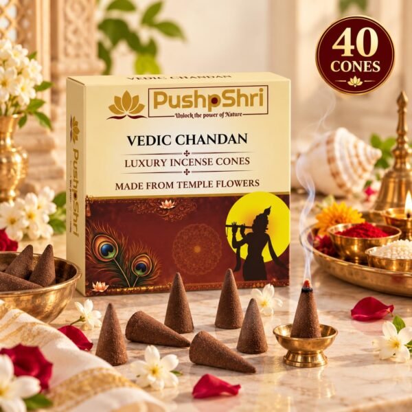 PushpShri Chandan & Havan Dhoop Cones Combo | 80 Cones (40+40) | Charcoal Free Sandalwood Incense Cones for Puja, Home & Meditation | Natural Fragrance